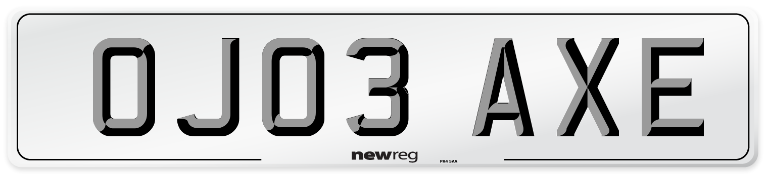 OJ03 AXE Number Plate from New Reg